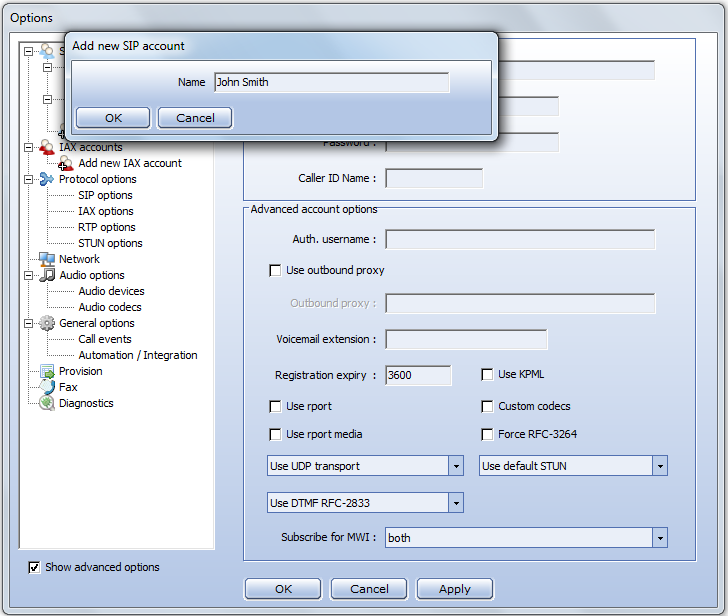 Zoiper SIP account
