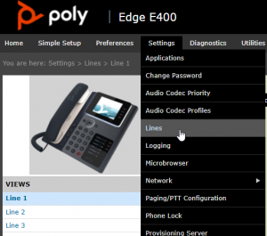 VoIPms PolyEdgeE400 Settings-Lines-Menu.png